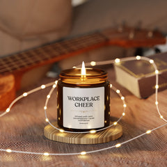 "Workplace Cheer" Soy Candle — Amber Jar Scented Candle (Calming Office Vibe)