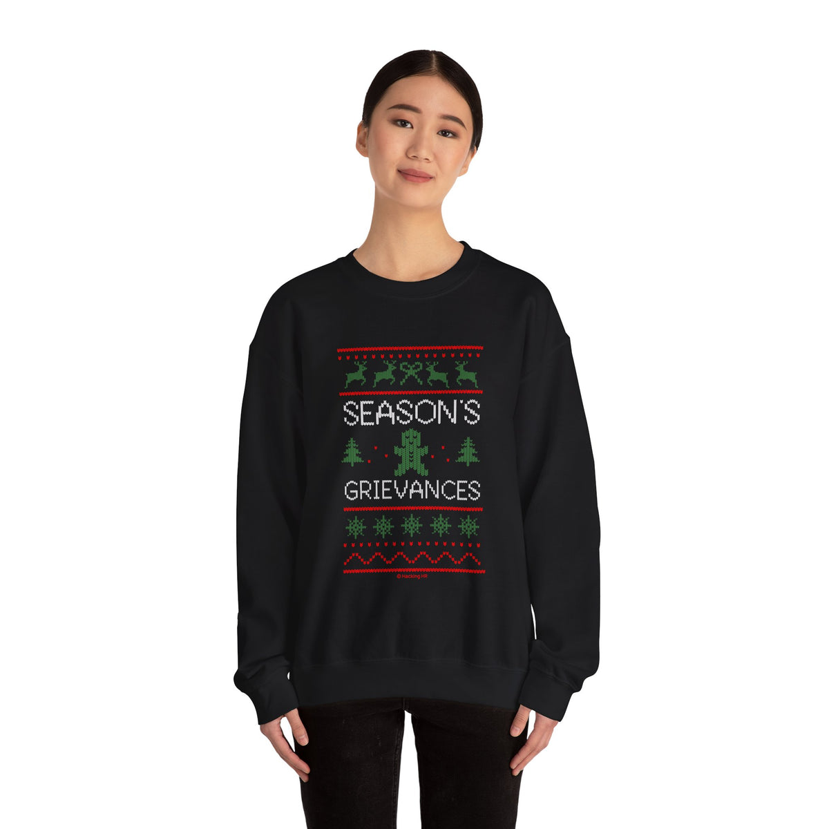 "Season’s Grievances" Christmas Sweatshirt — Funny Holiday Ugly Sweater Crewneck