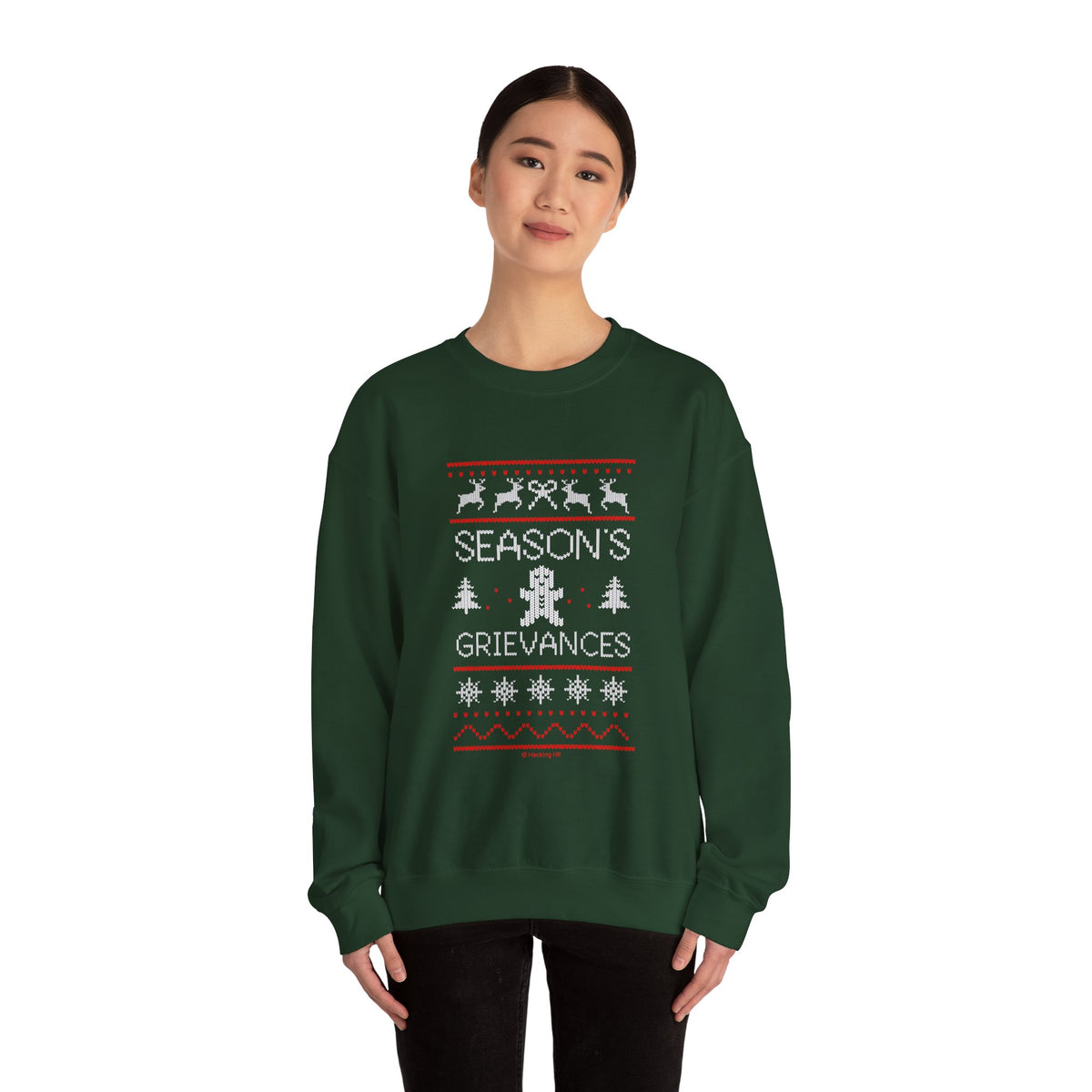 "Season’s Grievances" Christmas Sweatshirt — Funny Holiday Ugly Sweater Crewneck