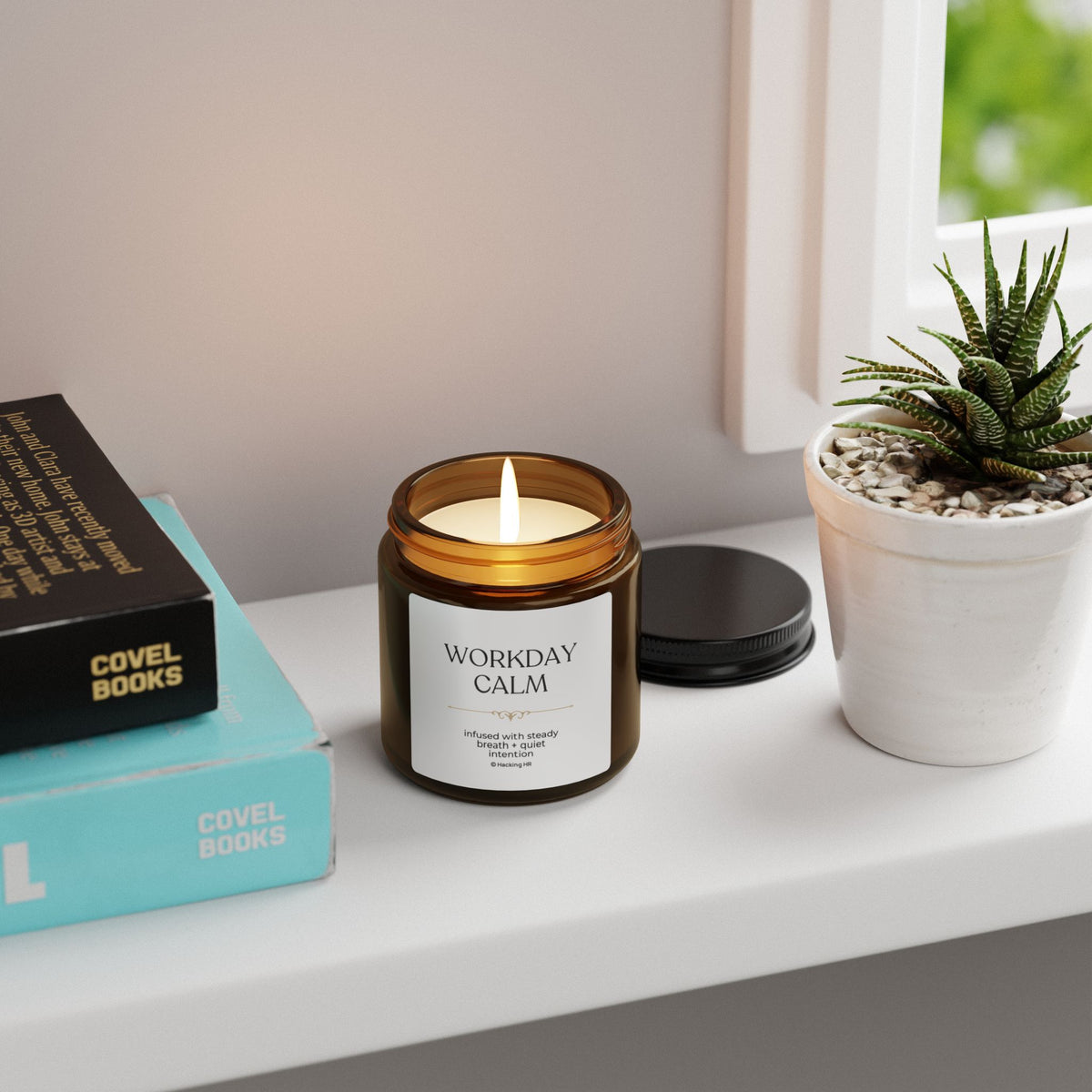 "Workday Calm" Soy Candle — Amber Jar Scented Candle for Stress Relief & Office Relaxation