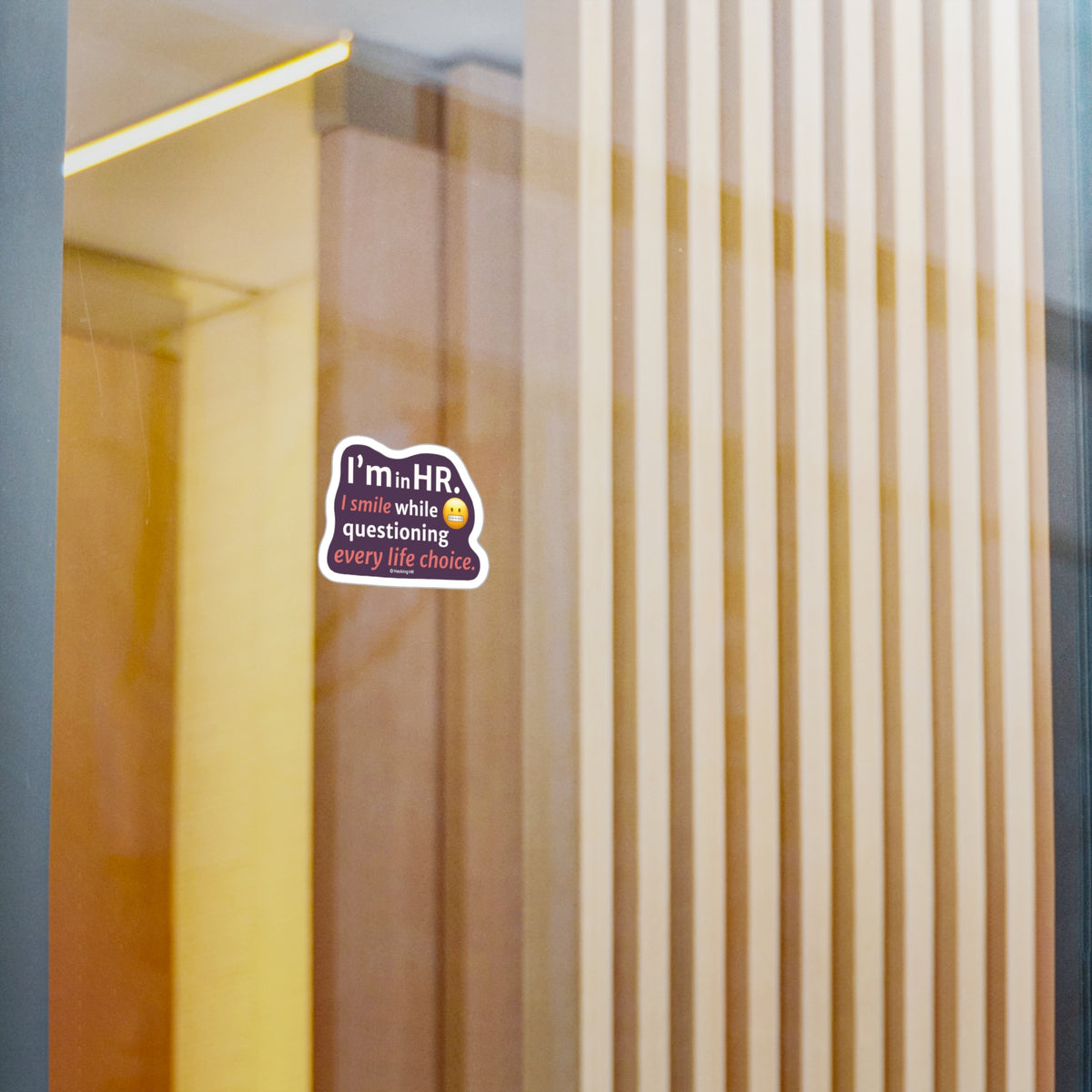 "I'm in HR. I Smile While Questioning Every Life Choice." – Kiss Cut Vinyl Sticker | Water-Resistant, Satin Finish