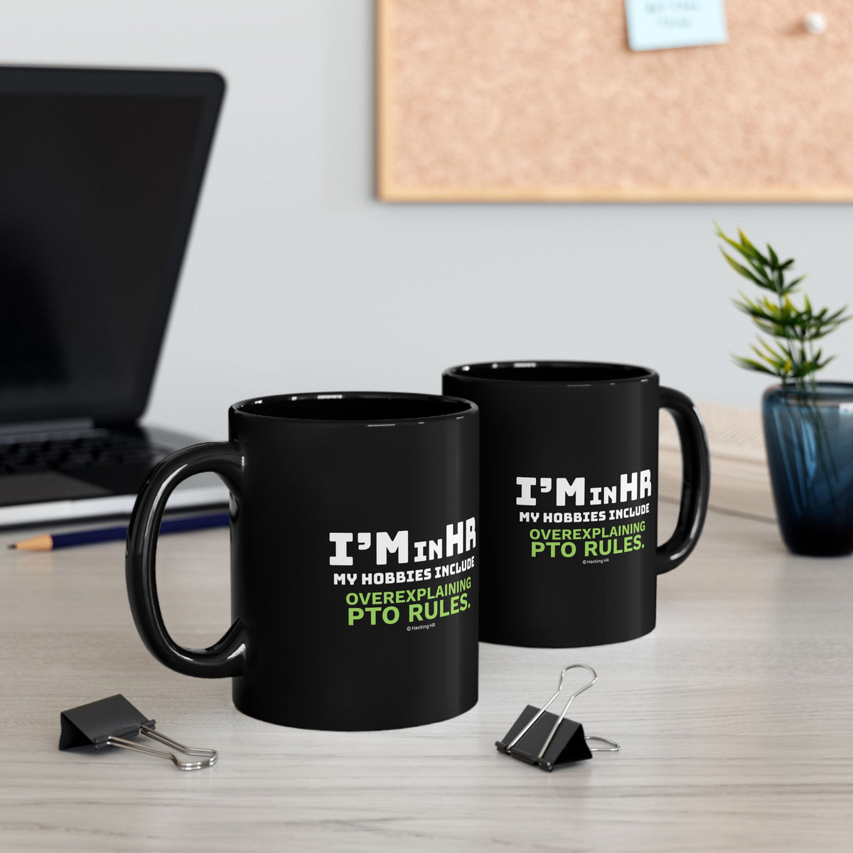 "I'm in HR. My Hobbies Include Overexplaining PTO Rules." – Black Ceramic Mug | Funny HR Gift