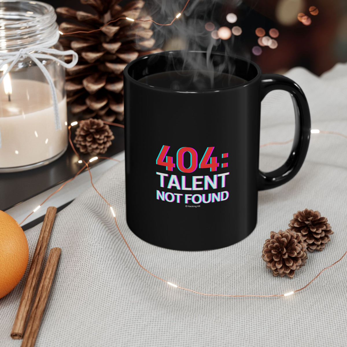 "404: Talent Not Found" Black Coffee Mug — Funny Programmer / Developer Gift