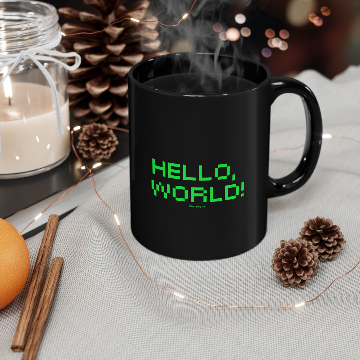 "Hello, World!" Retro Green Pixel Mug — Programmer Coffee Cup