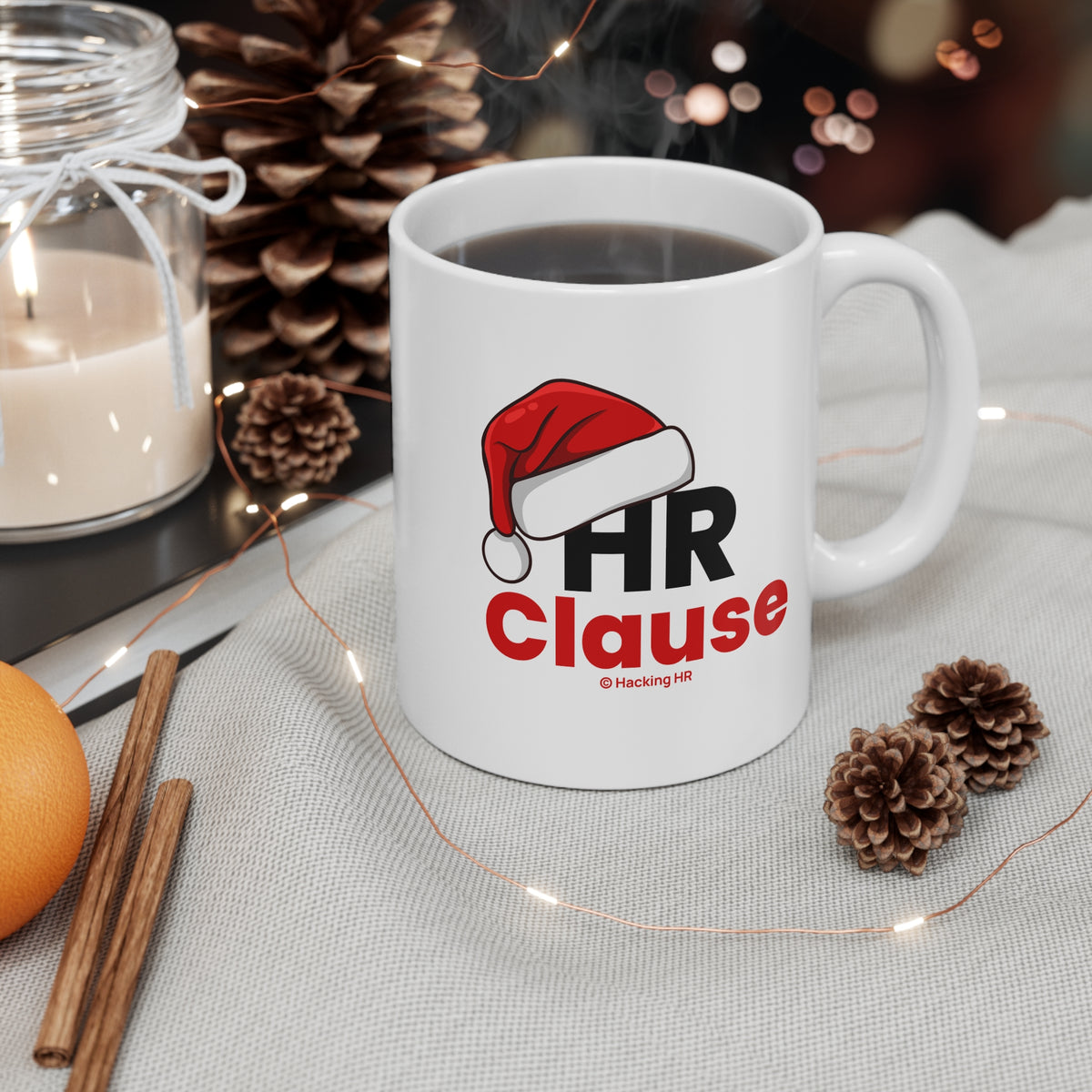 "HR Clause" Mug - Funny Holiday Santa Hat Coffee Cup for HR Professionals