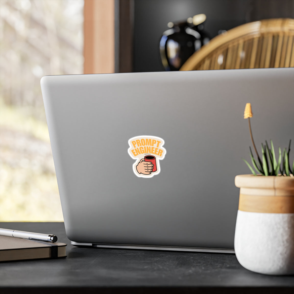 "Prompt Engineer" Vinyl Sticker — Kiss-Cut Decal with Coffee Mug Graphic