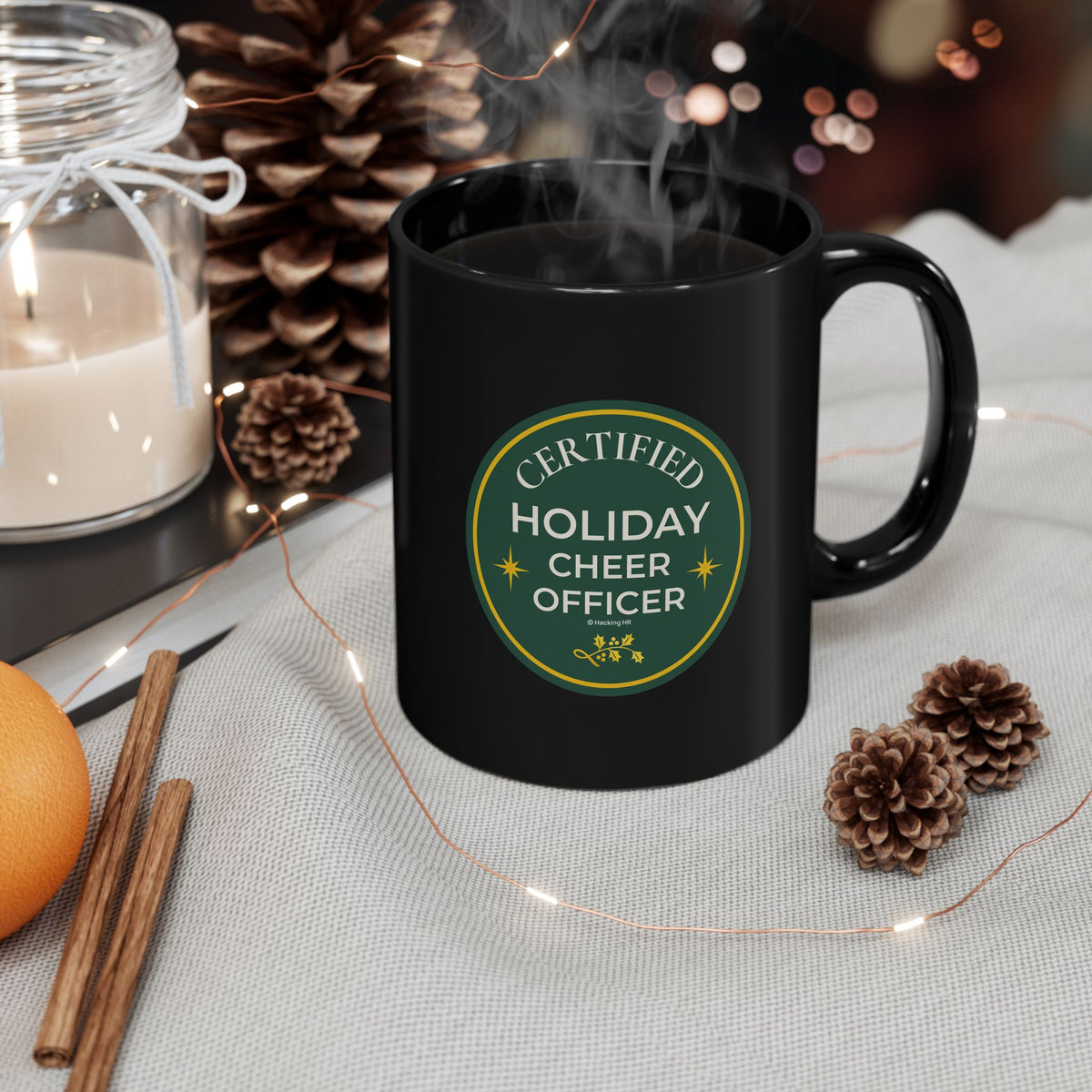 "Certified Holiday Cheer Officer" Mug — Black 11oz & 15oz