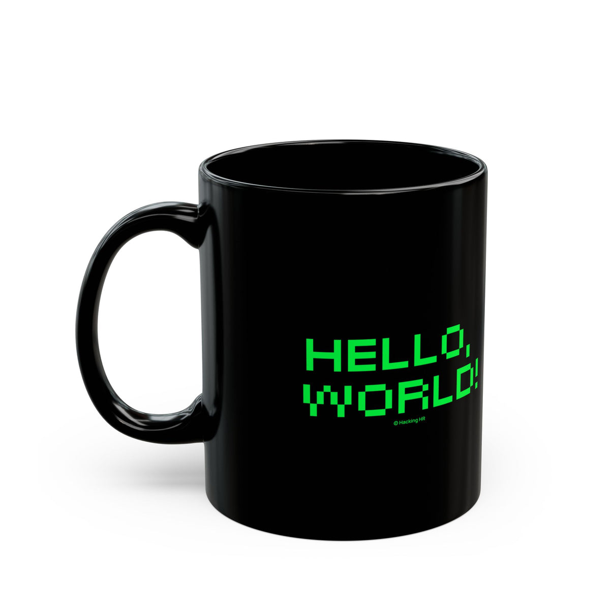 "Hello, World!" Retro Green Pixel Mug — Programmer Coffee Cup