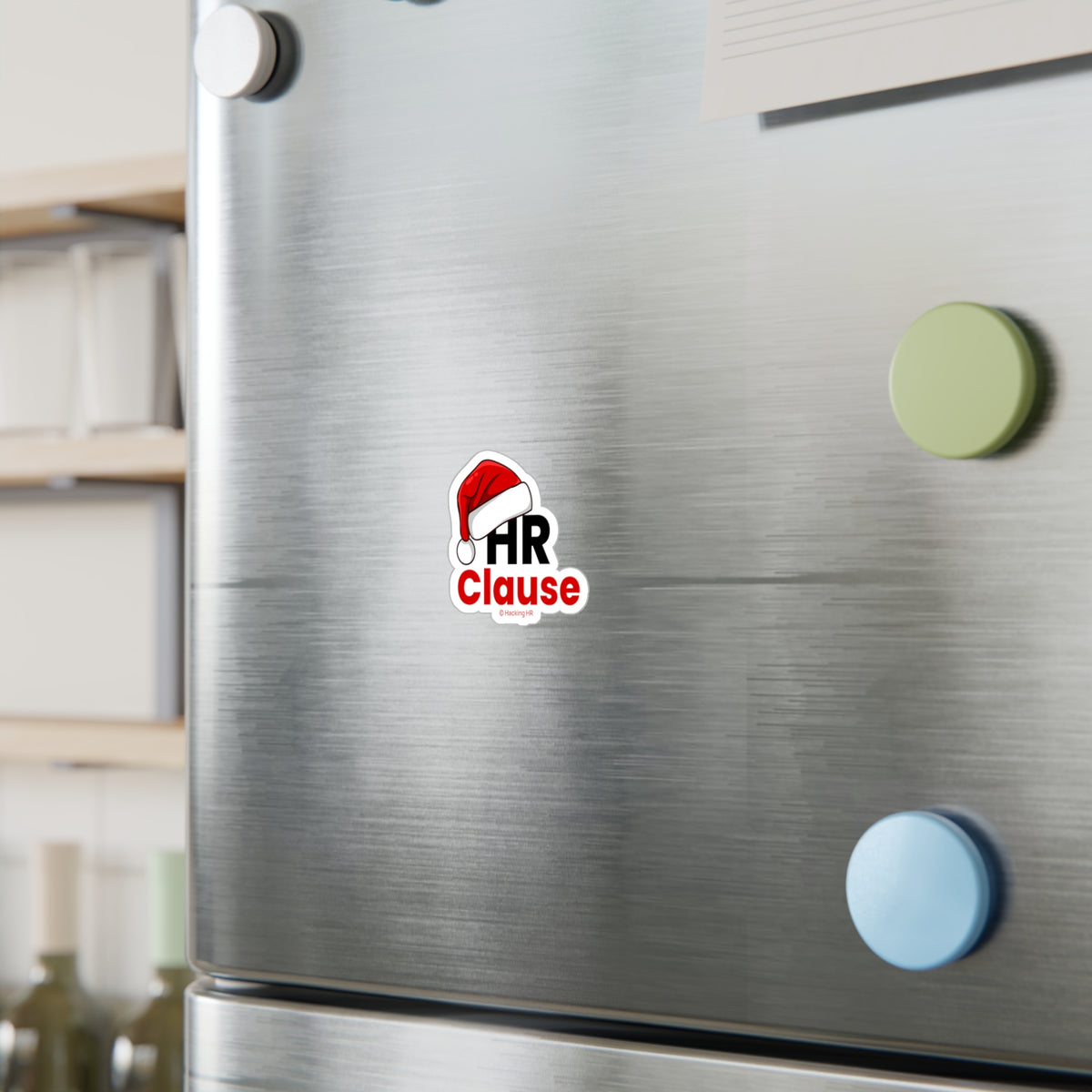 "HR Clause" Christmas Sticker — Kiss-Cut Vinyl Decal with Santa Hat (Holiday HR Humor)