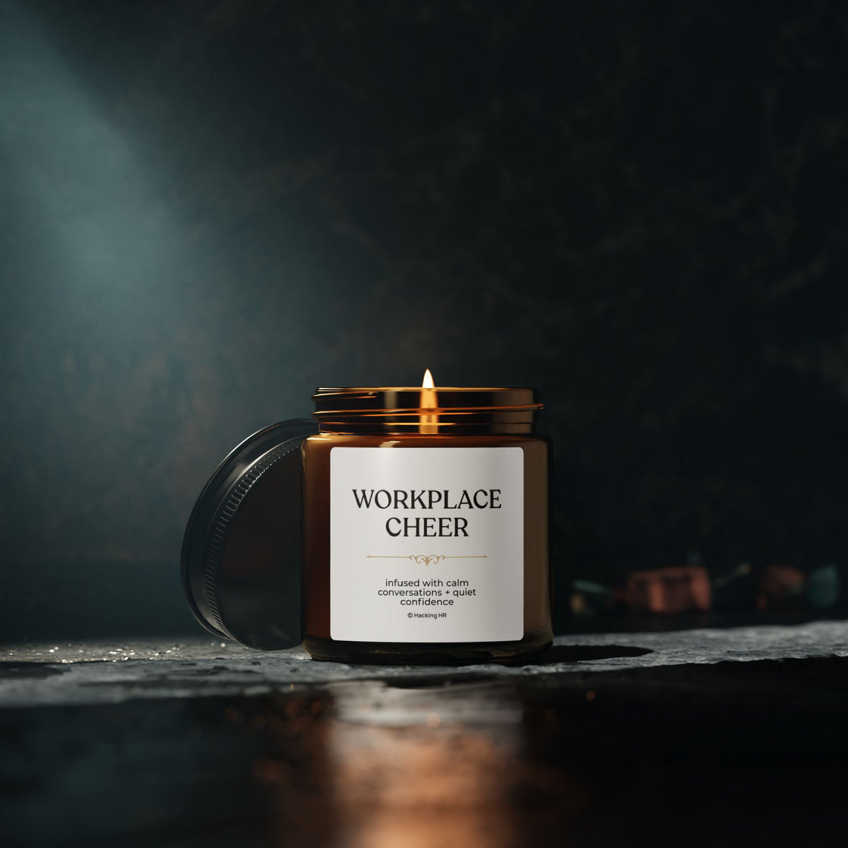"Workplace Cheer" Soy Candle — Amber Jar Scented Candle (Calming Office Vibe)