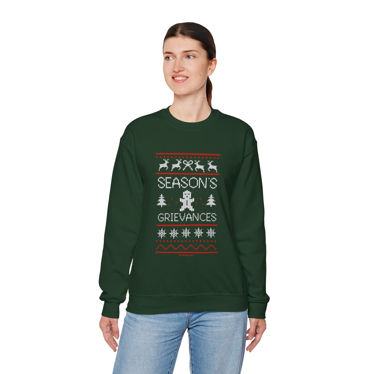 "Season’s Grievances" Christmas Sweatshirt — Funny Holiday Ugly Sweater Crewneck
